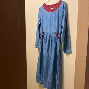 Vintage Studio Ease Women's Denim Flannel Long Sleeve Cottage Maxi Dress Size 12